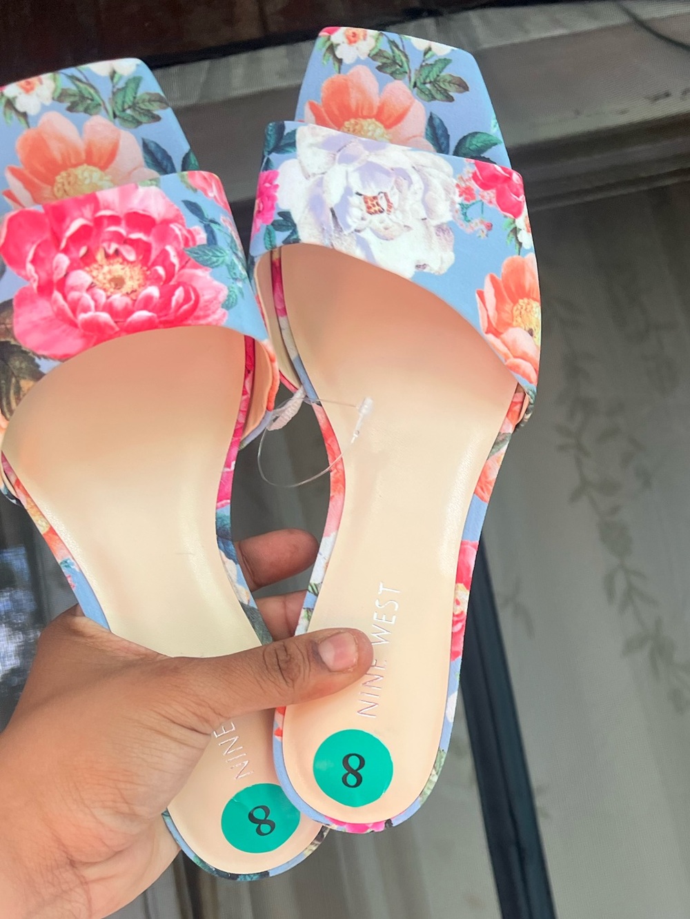 Nine West Floral Print Light Blue Slide Mules - Picture 13 of 16